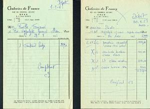 FACTURES GALERIES DE FRANCE 1961